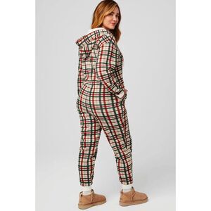 Fabletics plaid green red Cozy Fleece Hooded one piece size medium